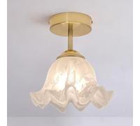 BRRSKBK Plafonnier en verre de lait blanc Vintage doré pour couloir, plafonnier semi-encastré, style nordique du milieu du siècle, moderne, proche du plafond, pour salle de bain, porche, hall d'entrée