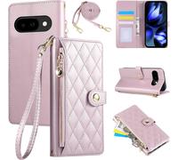 Brs-Étui Pour Google Pixel 9a 5g 2025 6.3 Pouces, Coque Pour Téléphone Portable En Cuir Pu Avec Broderie En Losange, Google Pixel 9a Étui À Rabat Avec Dragonne Et Bandoulière, Rose