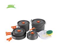 BRS Série 157 Set de cuisine de camping, Marmite suspendue 4,2 L, Grande marmite 2,9 L, Marmite moyenne 1,7 L, Poêle 1,3 L, Gourde 1,1 L