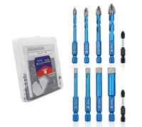 BRSCHNITT Foret Diamant Carrelage 10 pièces 5/6/8/10MM, Scie Cloche Carrelage pour Percer Trous en Porcelaine Céramique Marbre Granit, Forets avec Changement Rapide Tige Hexagonale,