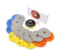 BRSCHNITT Lot de 8 tampons de polissage diamant sec de 10,2 cm, grain 50 x 3/100 x 3/200 x 2 - Kit de polissage à sec pour granit, marbre, béton, quartz, marbre, sol plus un support en plastique M14