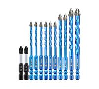 BRSCHNITT Set de Foret Sec - 12 Pièces 5MM*2,6MM*4,8MM*2,10MM,12MM & 2 embout Phillips,Foret Bois Dentelé Nouveau foret excentrique pour bois plastique maçonnerie céramique verre béton marbre brique
