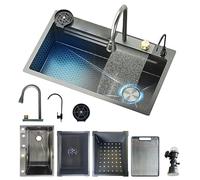 Brstheco Evier de Cuisine en Acier Inoxydable avec Robinet Mitigeur Multifonction et Douchette Extractible à 3 Jets Panier Filtrant et Planche à Découper(Spüle-3)