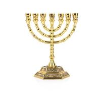 BRTAGG Menorah 7 Branche, Chandelier juif, 12 tribus d'Israël, Hauteur 13 cm, Or
