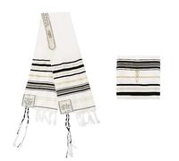 BRTAGG Talit Prière Châle, Tallit, Anglais/Hébreu avec Sac Assorti (180cm x 55cm, Noir)