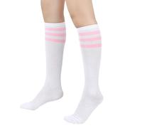 BRTNUP Chaussettes hautes rayées pour femmes et enfants, chaussettes de pom-pom girl à rayures, extensibles en coton mélangé décontracté, accessoires de bottes, chaussettes longues, chaussettes