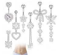BRTNUP Lot de 7 piercings de nombril en acier inoxydable avec papillon et cœur hypoallergénique, taille unique, Acier inoxydable, Pas de gemme