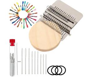 BRTNUP Mini métier à tisser à repriser avec 14 crochets pour réparer sans effort des jeans et des chaussettes, kit complet d'outils de tricot et d'artisanat (avec fil à coudre 24 couleurs)