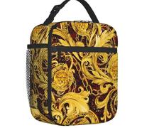 BRTOLIIAO Golden Lion Baroque à motif isolé sac à lunch pour femmes, réfrigérante portable de style rococo européen, boîte thermique à lunch de plage, camping de plage