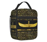 BRTOLIIAO Ornement du dieu égyptien doré sur sac à lunch isolant en cuir noir, refroidisseur thermique de l’Égypte ancienne, billetterie pique-