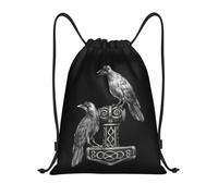 BRTOLIIAO Sac à dos Thor Hammer Mjolnir personnalisé avec sac à dos à cordon Odin Ravens Sac à dos léger pour le dieu viking nordique