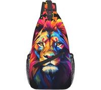 BRTOLIIAO Sac à poitrine croisé en diagonale pour hommes et femmes léger et durable avec grande capacité de rangement Impression cartoon Cool Lion