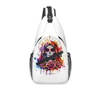 BRTOLIIAO Santa Muerte sac poitrine espagnol pour hommes Sling bandolière Sac à dos bandoulière Sac poitrine de voyage Randonnée Sac à bandoulière