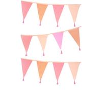 Bruant en tissu rose avec pompons - 3m | Guirlande de drapeau triangle, 100% coton, décor pour chambre de filles, crèche, décorations de fête d'anniversaire en plein air intérieur, Festival