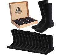 BRUBAKER 10 Paires de Chaussettes Homme Noires en Coton - Confort & Business - Chaussettes en Coton pour le Sport, le Quotidien et les Costumes - Mi-bas Respirants en Boîte Cadeau - Taille 43-46