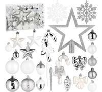 BRUBAKER 101 pcs. Décorations de Noël - Boule de Noël avec paillettes, flocons de neige, rubans, cônes de glace, glands, étoiles et pointe d'arbre, argenté
