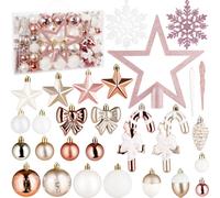 BRUBAKER 101 pcs. Décorations de sapin de Noël - Boule de Noël avec paillettes, flocons de neige, rubans, cônes de glace, glands, étoiles et pointe de sapin, or rose