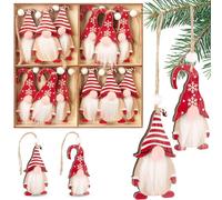 BRUBAKER 12 Pendentifs de Noël Lutins - 8 cm Décorations Arbre en Bois - Nains avec Barbe et Grand Nez - Pendentifs en Bois Décorations de Sapin de Noël - Décorations Pendentif Noël - Rouge Blanc
