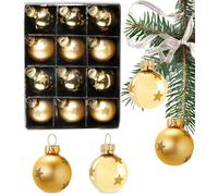 BRUBAKER 12 Pièces Boules de Noël - 3 cm Set de Boules d'arbre - Décoration Arbre de Noël à la Main Mini Boules en Verre avec Etoiles Scintillantes pour Décoration de Noël - Or