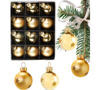 BRUBAKER 12 pièces boules de Noël - 3 cm Set de boules d'arbre - Décoration d'arbre de Noël à la main Mini boules, or
