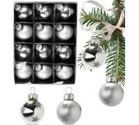 BRUBAKER 12 pièces boules de Noël - 3 cm Set de boules d'arbre - Décoration d'arbre de Noël à la main Mini boules, Argent