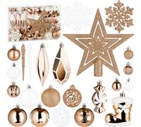 BRUBAKER 128 pcs. Décorations de Noël - XXL Set de boules de Noël - Glaçon, Pendentif Diamant, Bonbon, Botte de Saint Nicolas, Étoile de la Pointe du Sapin, Champagne
