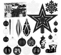 BRUBAKER 128-pièces Décorations de Noël - XXL Set de boules de Noël - Glaçon, Pendentif Diamant, Bonbon, Botte de Noël, Étoile de la pointe du sapin, Noir