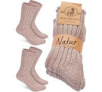 BRUBAKER 2 Paires de Chaussettes en Laine - Chaussettes d'Hiver pour Femme et Homme - Chaud et Moelleux - Set de Chaussettes d'Hiver en Laine de Mouton - Chaussettes Thermiques - Beige - 43-46