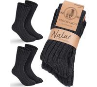 BRUBAKER 2 Paires de Chaussettes en Laine - Chaussettes d'Hiver pour Femme et Homme - Chaud et Moelleux - Set de Chaussettes d'Hiver en Laine de Mouton - Chaussettes Thermiques - Anthracite - 43-46