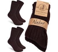 BRUBAKER 2 paires de chaussettes en laine - Chaussettes d'hiver pour femmes et hommes - Chaussettes d'hiver chaudes - Chaussettes thermiques en tricot, marron, taille 47-50