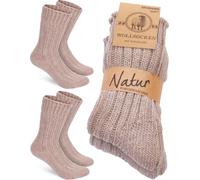 BRUBAKER 2 paires de chaussettes en laine - Chaussettes d'hiver pour femmes et hommes - Chaussettes d'hiver chaudes - Chaussettes thermiques en tricot, Beige, taille 43-46