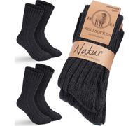 BRUBAKER 2 paires de chaussettes en laine - Chaussettes d'hiver pour femmes et hommes - Chaussettes d'hiver chaudes - Chaussettes thermiques en tricot, Anthracite, taille 35-38