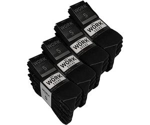 BRUBAKER 20 Paires de Chaussettes de Travail pour Hommes pour un Maintien Optimal - Chaussettes Fonctionnelles Robustes en Coton - Talon et Orteils Renforcés - Noir - Taille 43-46