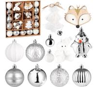BRUBAKER 24 pcs. décoration d'arbre de Noël avec des pingouins, ours polaire et renard - set de boules de Noël argent et blanc - décoration d'arbre hivernale - boules d'arbre