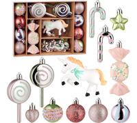 BRUBAKER 24 pcs. Décorations de Noël licorne - Douce boule de Noël avec sucettes, bonbons, sucres d'orge et boules multicolores - Décorations de sapin