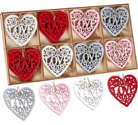 BRUBAKER 24 PCS. Dekoanhänger Love Set - Pendentifs en bois Coeurs env. 6 cm - Pendentifs de Noël Amour - Décorations en bois pour la Saint-Valentin, Noël ou DIY - Rouge, blanc et couleurs pastel