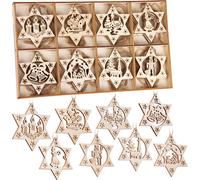 BRUBAKER 24 PCS. Set de pendentifs de Noël - Décorations d'arbre en bois 6 cm - Etoiles avec clochettes Bougies et casse-noisettes - Pendentifs décoratifs de Noël - Pendentifs en bois Arbre de Noël - 
