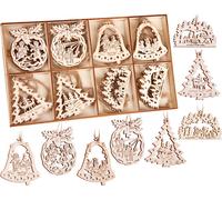 BRUBAKER 24 PCS. Set de pendentifs de Noël - Décorations d'arbre en bois env. 6 cm - Anges cloches sapin - Pendentifs de décoration Noël - Pendentifs en bois arbre de Noël - Décorations d'arbre de Noë