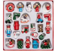 BRUBAKER 24 Pièces de Décoration Arbre de Noël en Bois - Figurines jusqu'à 4 cm - Noël Set de Pendentifs en Bois Peints à la Main - Traditionnels Décoration - Cadeaux - Locomotive - Bonhomme de Neige