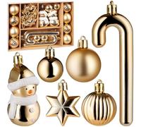 BRUBAKER 24 Pièces Décorations Arbre de Noël Or - Set de Boules de Noël avec Bonhomme de Neige, Étoile et Pendentifs en Sucre - Boules d'arbre à Motif - Set de Boules de Noël - Décorations Brillantes