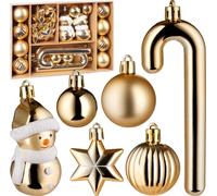 BRUBAKER 24 pièces Décorations d'arbre de Noël or - Boule de Noël avec bonhomme de neige, étoile et sucre d'orge - Set de boules de Noël à motifs - Décorations d'arbre