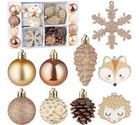 BRUBAKER 26 Pièces Décorations Arbre de Noël Forêt et Animaux - Set de Boules de Noël avec Pomme de pin, Pendentifs Hérisson et Renard, Flocons de Neige - Décorations pour Arbre de Noël - Or Marron