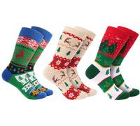 BRUBAKER 3 paires de chaussettes de Noël - Chaussettes amusantes en coton avec motifs de Noël - Motif de Noël Beige, Vert et Rouge - Cadeau de Noël, EU 41-45