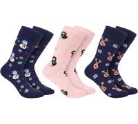 BRUBAKER 3 paires de chaussettes de Noël - Chaussettes amusantes en coton avec motifs de Noël - pingouins, rennes et bonhomme de neige - Cadeau de Noël, EU 35-40