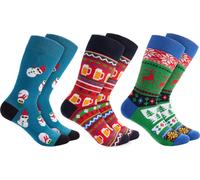 BRUBAKER 3 paires de chaussettes de Noël - Chaussettes amusantes pour femmes et hommes - multicolores, bonhomme de neige et bière de Noël, taille 35-40
