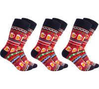 BRUBAKER 3 paires de chaussettes de Noël pour femmes et hommes - Chaussettes amusantes de Noël, motif de Noël avec bière Rouge, taille 35-40
