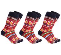 BRUBAKER 3 Paires de Chaussettes de Noël pour Femmes et Hommes - Motif de Noël avec de la Bière Rouge - Chaussettes en coton Noël - Taille 41-45