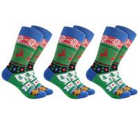 BRUBAKER 3 Paires de Chaussettes de Noël pour Femmes et Hommes - Motif de Noël Rennes Vert - Chaussettes en coton Noël - Taille 35-40