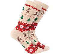 BRUBAKER 3 Paires de Chaussettes de Noël pour Femmes et Hommes - Motifs de Noël Beige - Chaussettes en Coton Noël - Taille 35-41