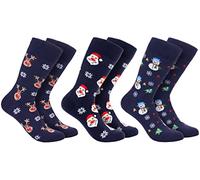 BRUBAKER 3 Paires de Chaussettes de Noël pour Hommes - Chaussettes en Coton Drôles avec Motifs de Noël - Bonhomme de Neige, Renne et Père Noël - Cadeau pour Hommes - Taille Unique UE 41-45